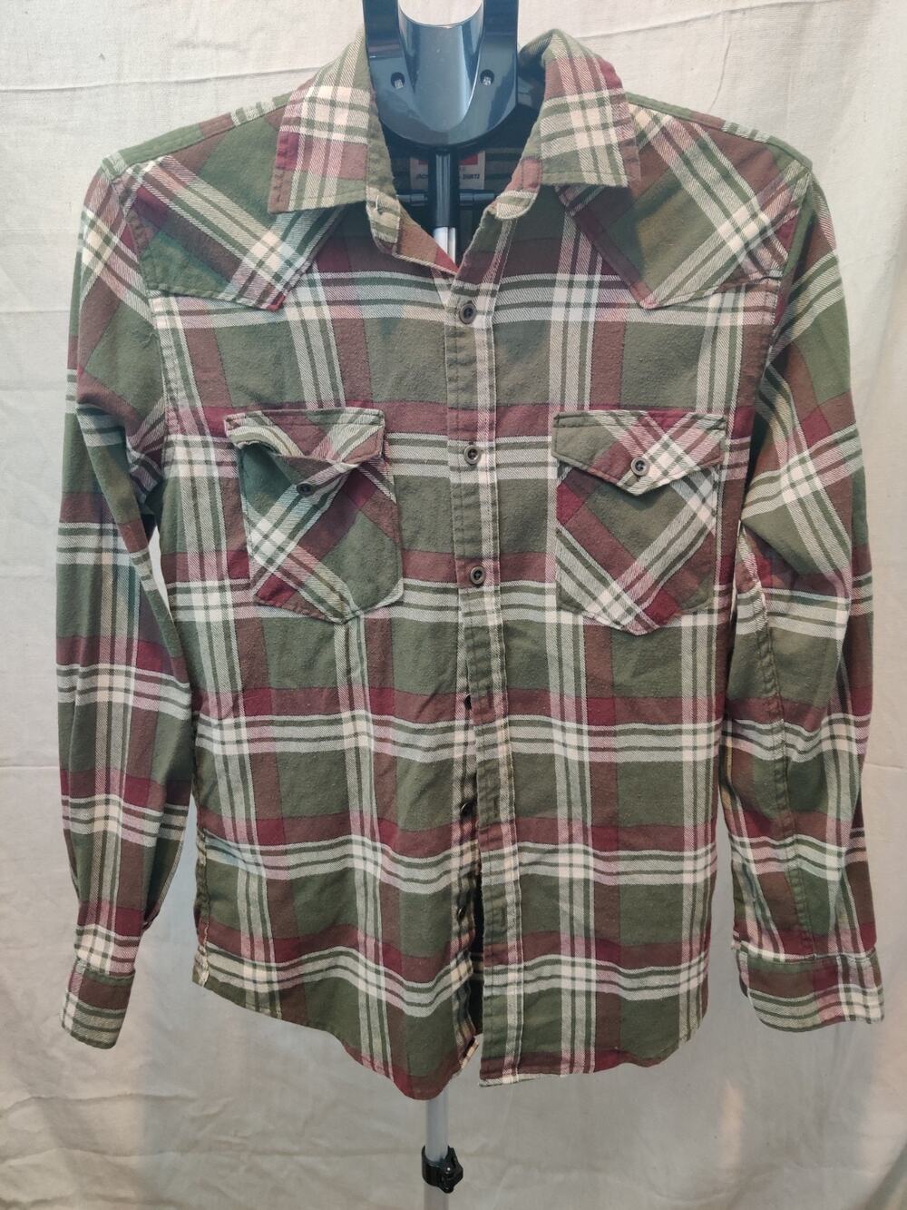 Vintage Wrangler Flannel Shirt Men's Size Small Plaid Metal Button Up Western